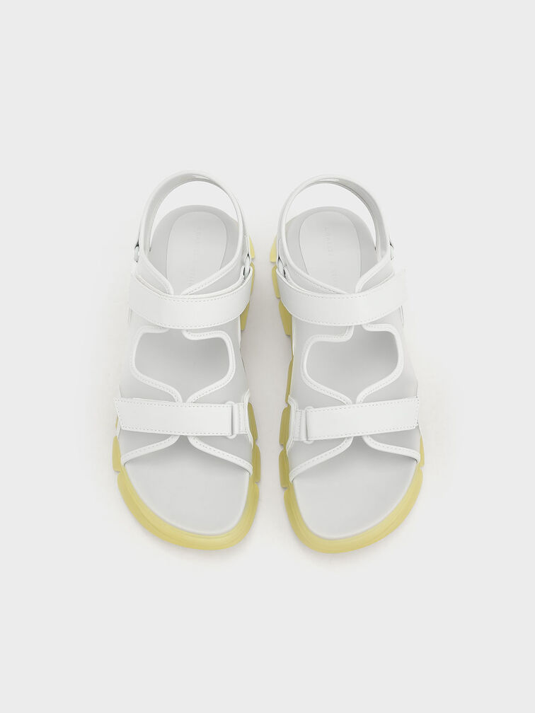 Coloured Translucent-Sole Chunky Sport Sandals, Yellow, hi-res