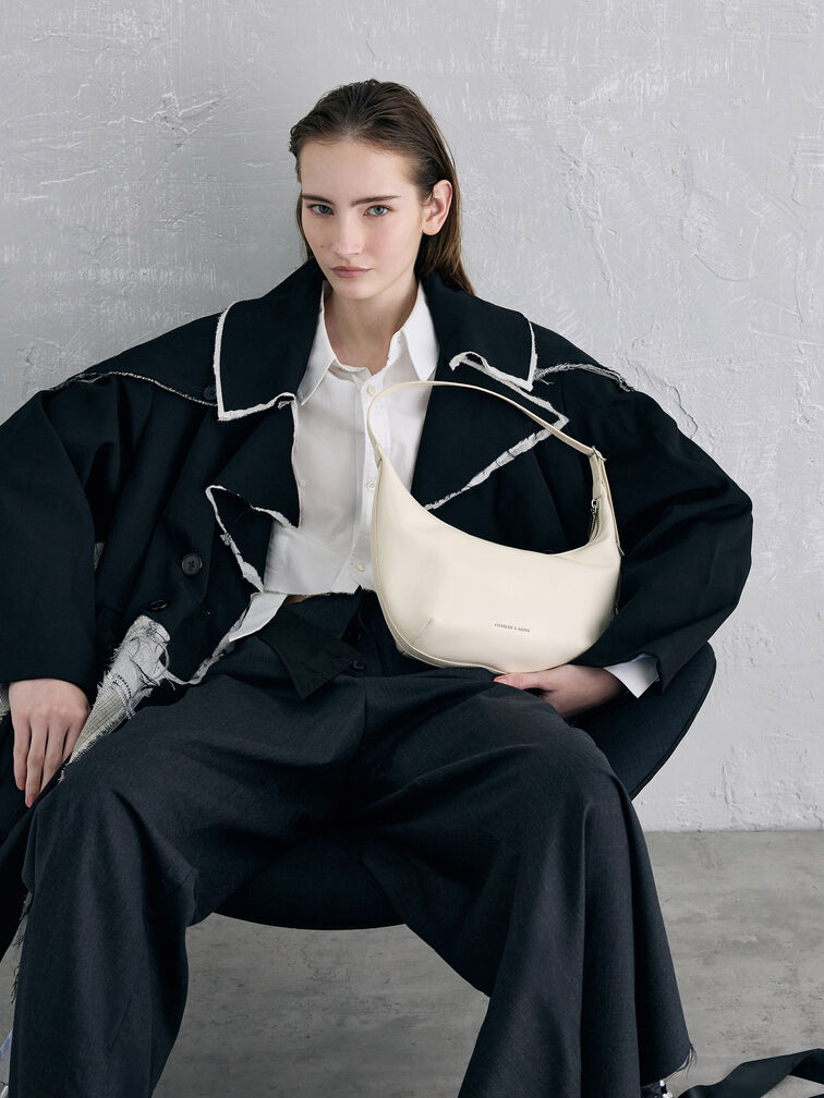 Bryna Curved Hobo Bag, Cream, hi-res
