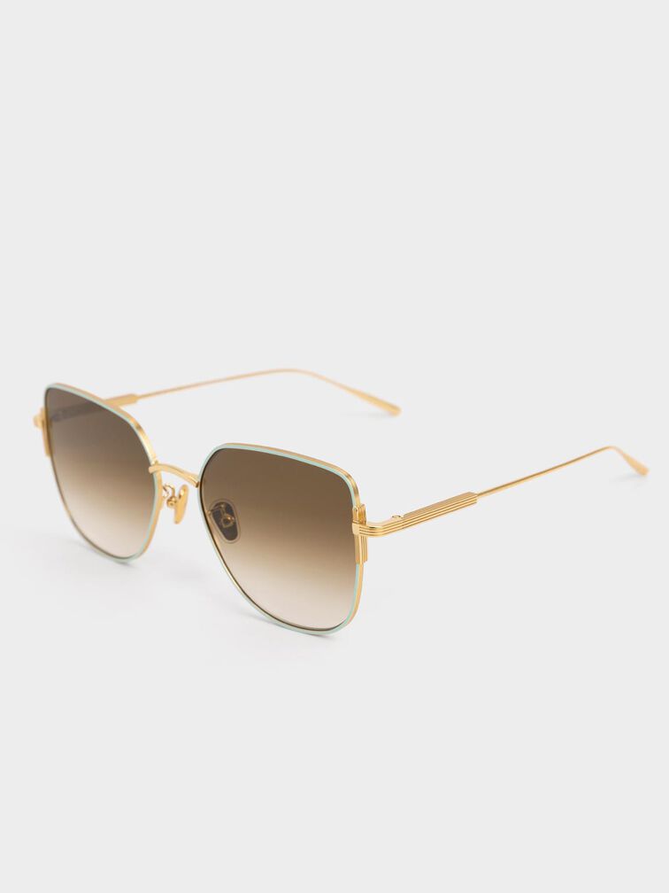 Wire Frame Gradient-Tint Butterfly Sunglasses, Green, hi-res