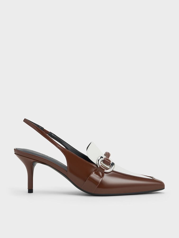 Catelaya Two-Tone Metallic Accent Slingback Pumps, Dark Brown, hi-res