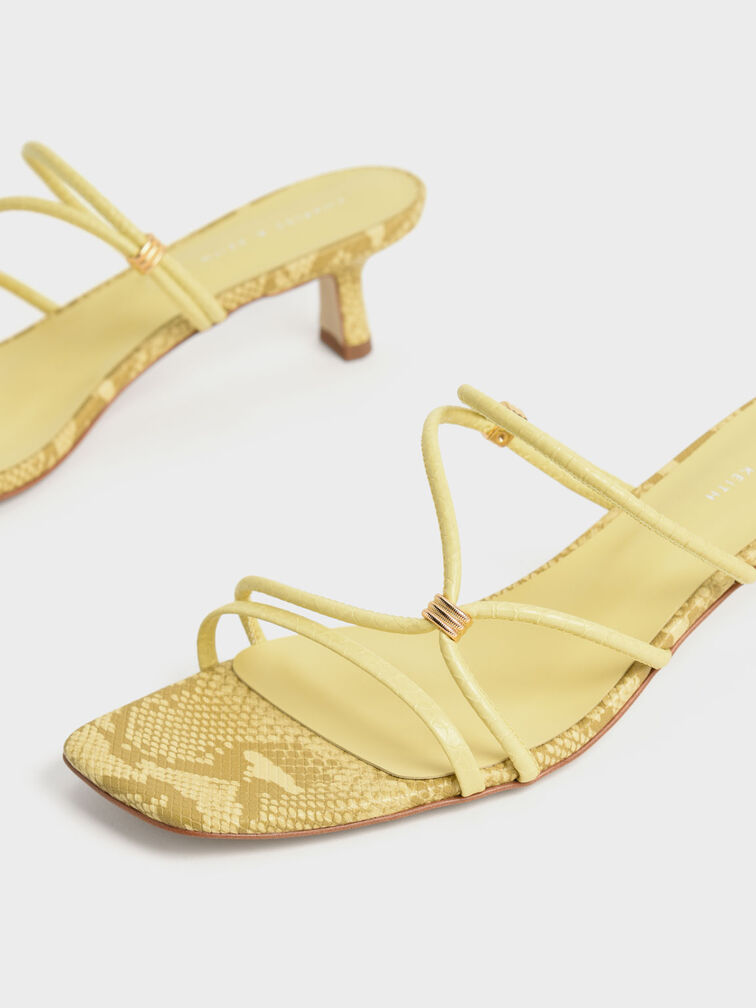 Snake-Print Metallic-Accent Strappy Mules, Animal Print Yellow, hi-res