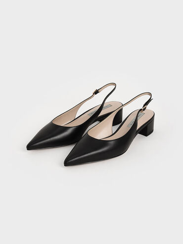 Pointed Toe Slingback Pumps, Black, hi-res