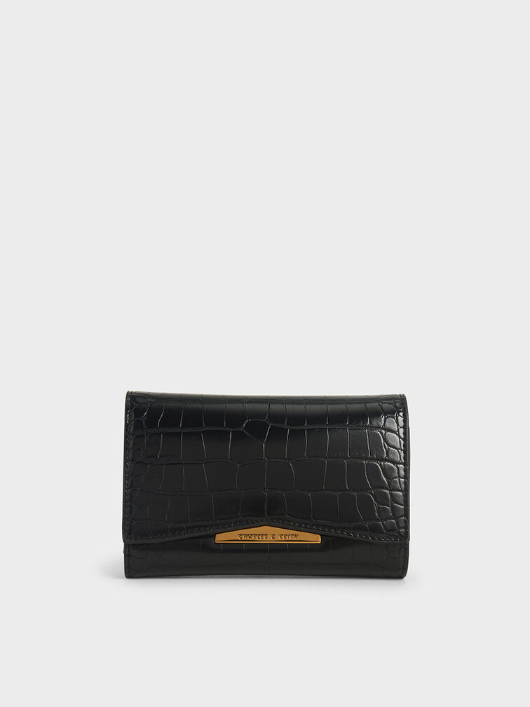 Metallic Accent Short Wallet, Black, hi-res
