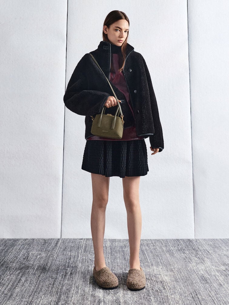 Deyna Recycled Suede Bowling Bag, Deep Olive, hi-res