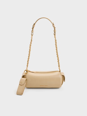 Lottie Side-Pocket Chain Shoulder Bag, Sand Beige, hi-res
