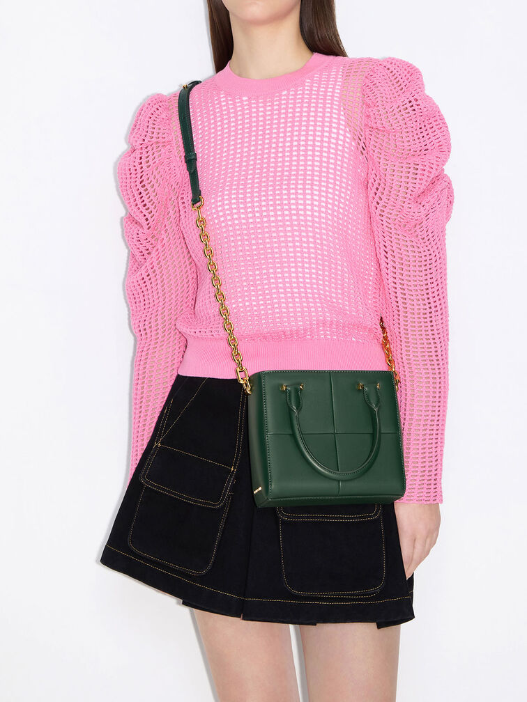 Georgette Square Tote Bag, Dark Green, hi-res