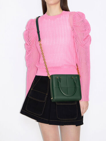 Georgette Square Tote Bag, Dark Green, hi-res