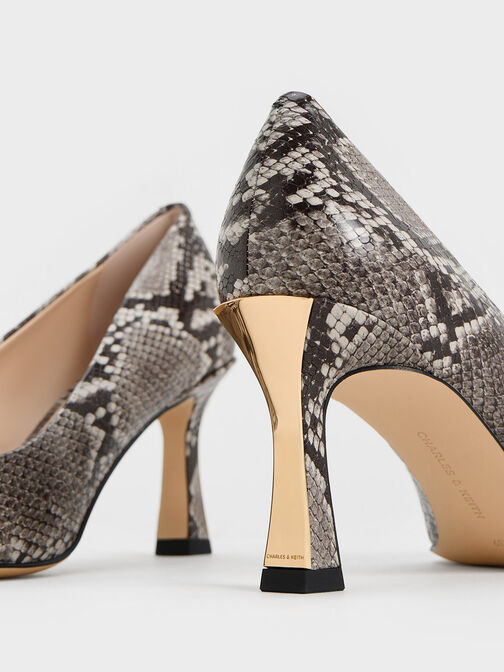 Snake-Print Flared Heel Pointed-Toe Pumps, Animal Print Natural, hi-res