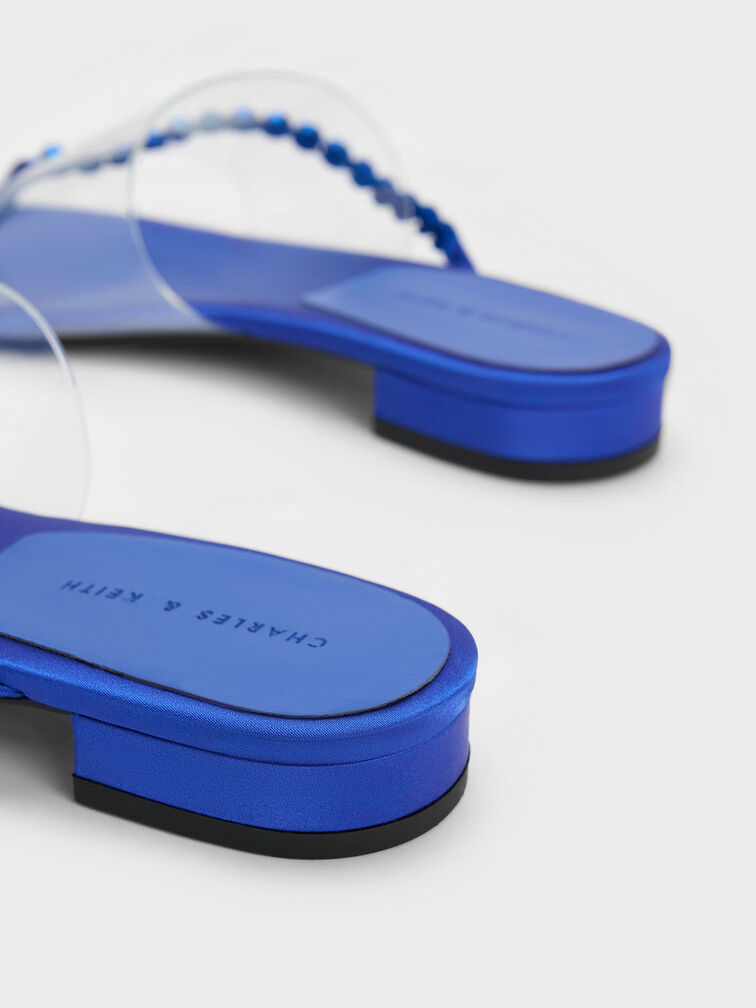 Recycled Polyester Gem-Strap Thong Sandals, Blue, hi-res
