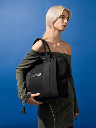 Kay Canvas Tote Bag, Noir, hi-res