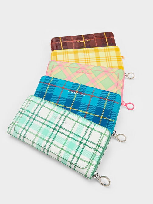 Cyrus Checkered Long Wallet, Green, hi-res