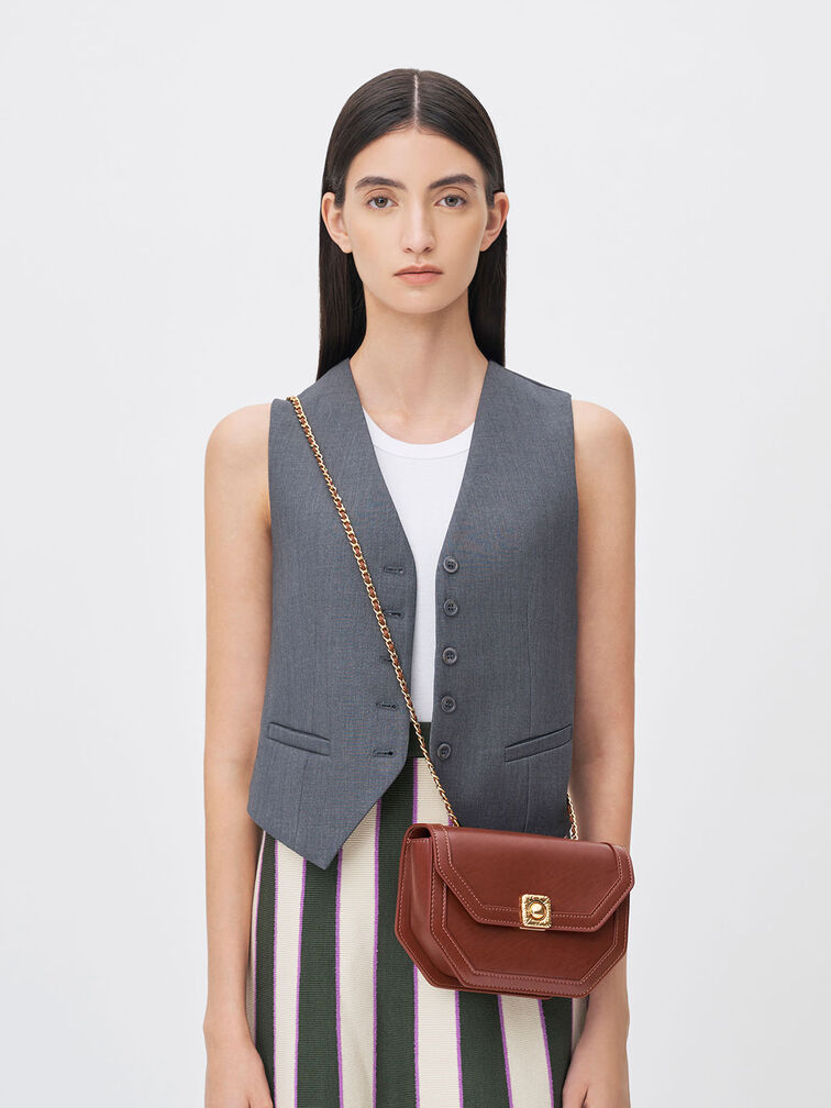 Avis Geometric Shoulder Bag, Chocolate, hi-res