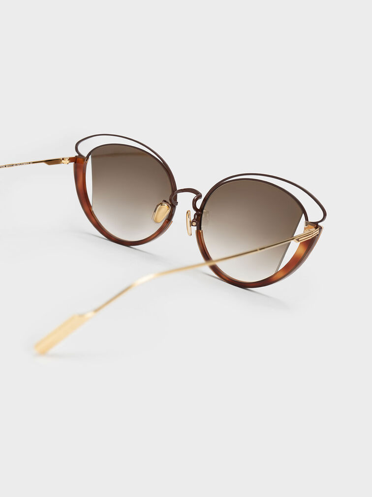 Cut-Out Wireframe Oval Sunglasses, T. Shell, hi-res