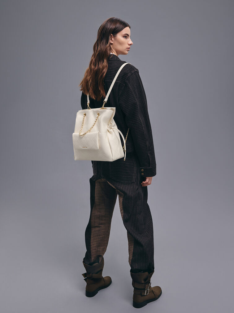 Duo Quilted Braided-Strap Drawstring Two-Way Backpack, Cream, hi-res