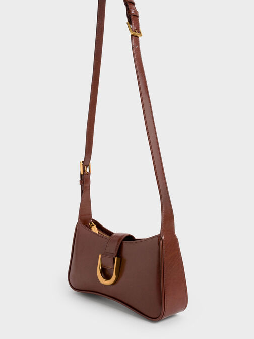 Gabine Curved Shoulder Bag, Chocolate, hi-res