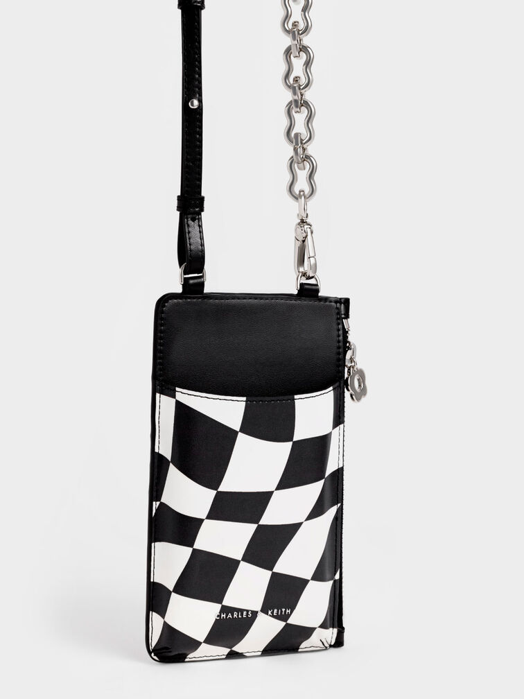 Minka Chain-Handle Checkered Card Holder, Black, hi-res