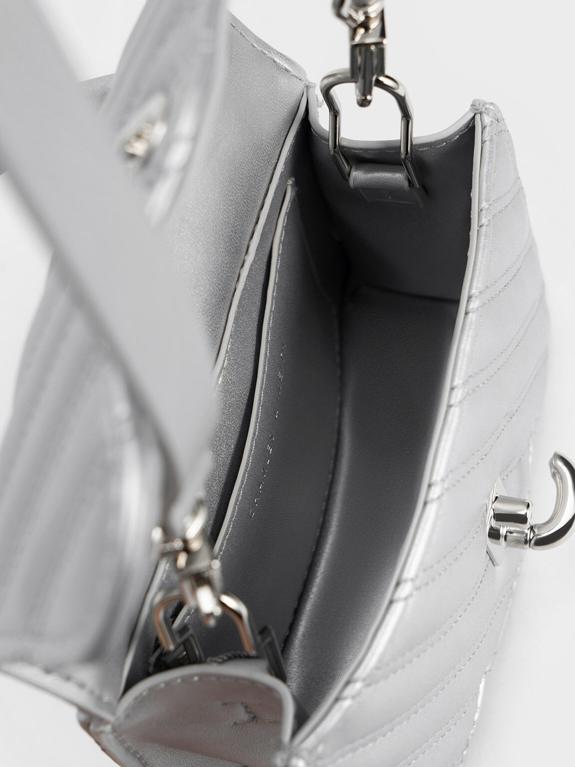 Freja Wavy Quilted Top Handle Bag, Silver, hi-res