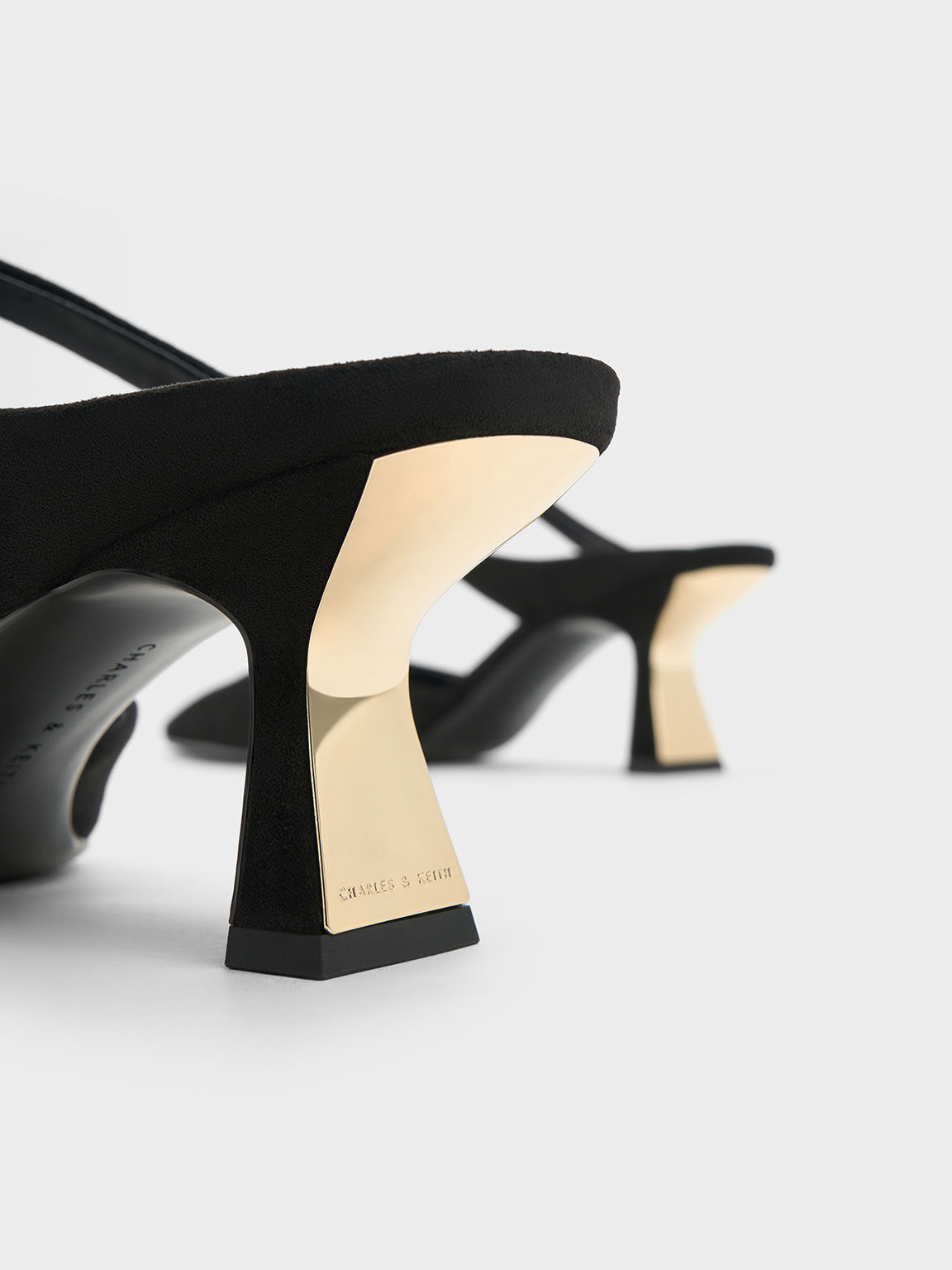 Textured Slant Heel Mules Black