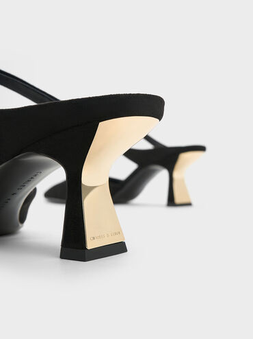 Textured Slant Heel Mules, Black, hi-res