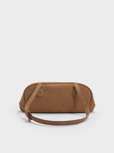 Nelly Recycled Suede Elongated Shoulder Bag, Mocha Brown, hi-res