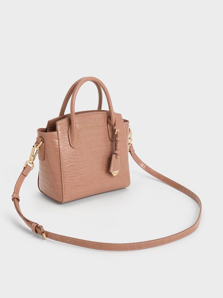 Harper Croc-Effect Structured Top Handle Bag, Blush, hi-res