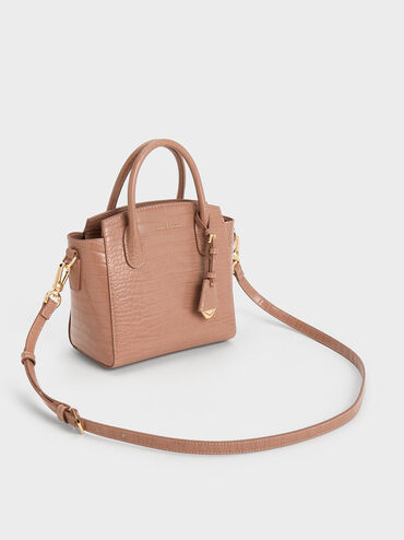 Harper Croc-Effect Structured Top Handle Bag, Blush, hi-res