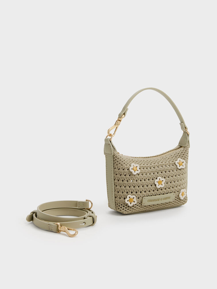 Micro Ida Flower Knitted Bag, Pale Olive, hi-res