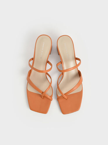 Block Heel Toe Loop Sandals, Orange, hi-res
