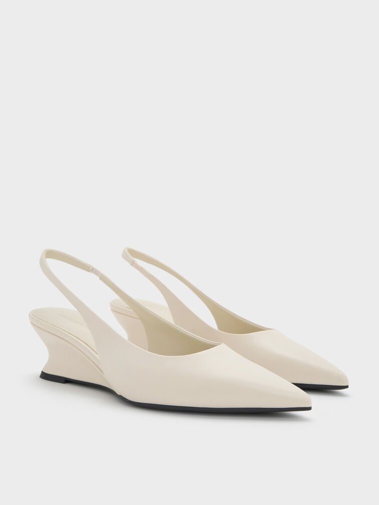 Sculptural-Heel Slingback Wedges, Chalk, hi-res