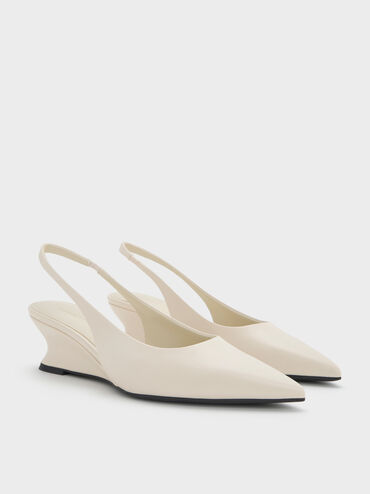 Sculptural-Heel Slingback Wedges, Chalk, hi-res