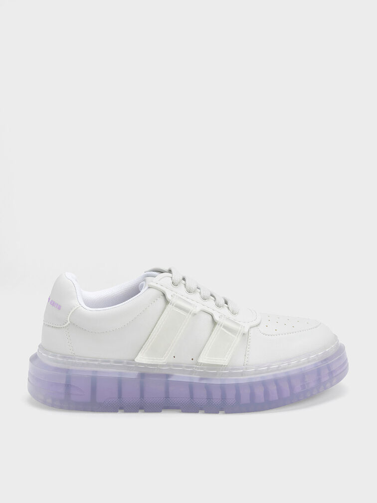 Translucent Coloured Sole Low-Top Sneakers, Purple, hi-res