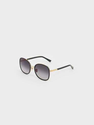 Braided Temple Butterfly Sunglasses, Black, hi-res
