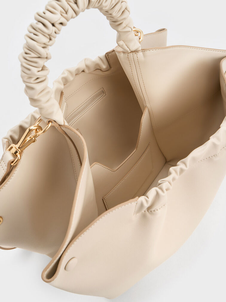 Eve Ruched-Handle Tote Bag, Beige, hi-res