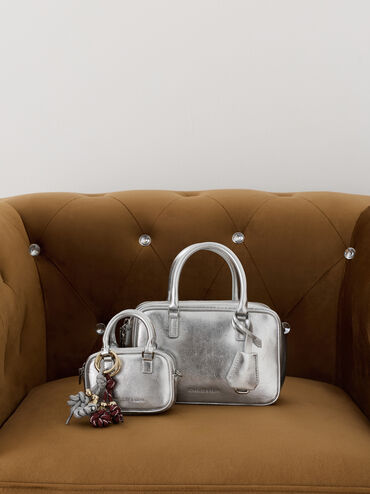 Sianna Metallic Bag Charm​, Silver, hi-res