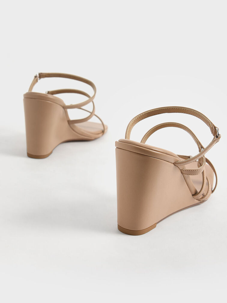 Strappy Wedge Mules, Camel, hi-res