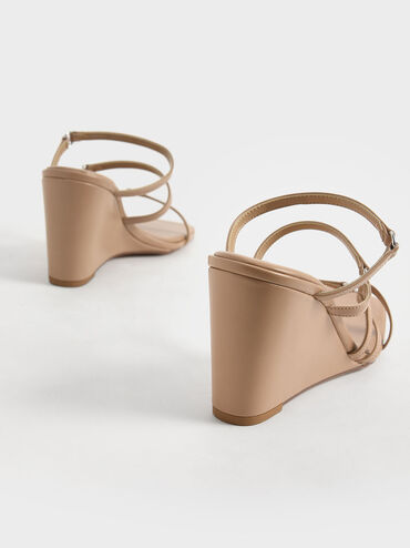 Strappy Wedge Mules, Camel, hi-res