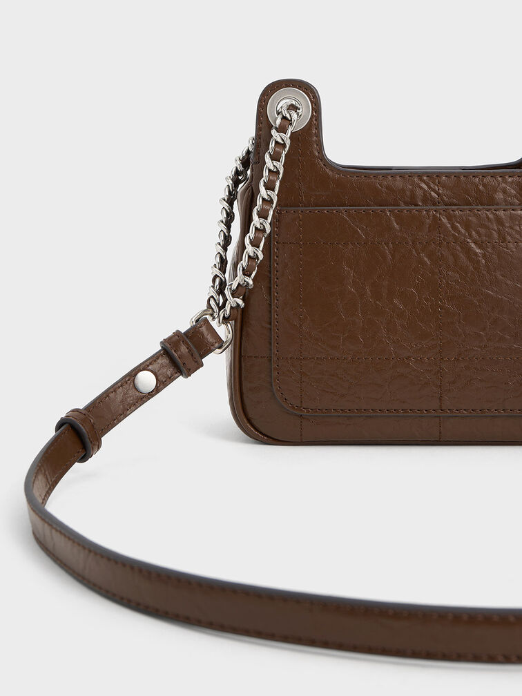 Suki Crinkle-Effect Padlock Shoulder Bag, Dark Brown, hi-res