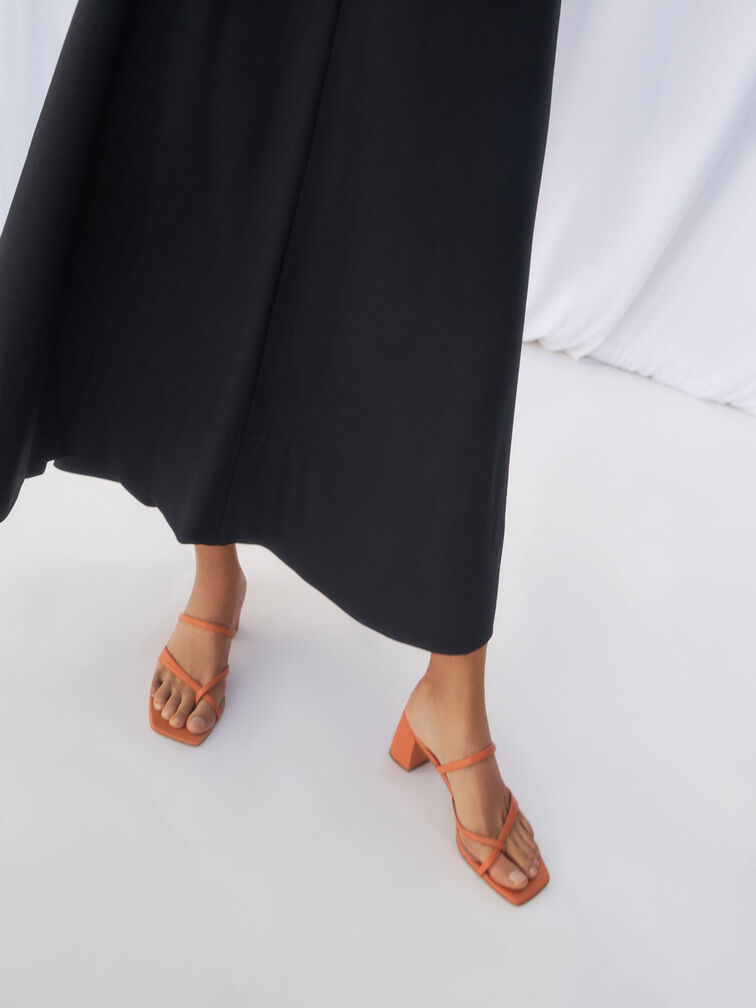 Block Heel Toe Loop Sandals, Orange, hi-res