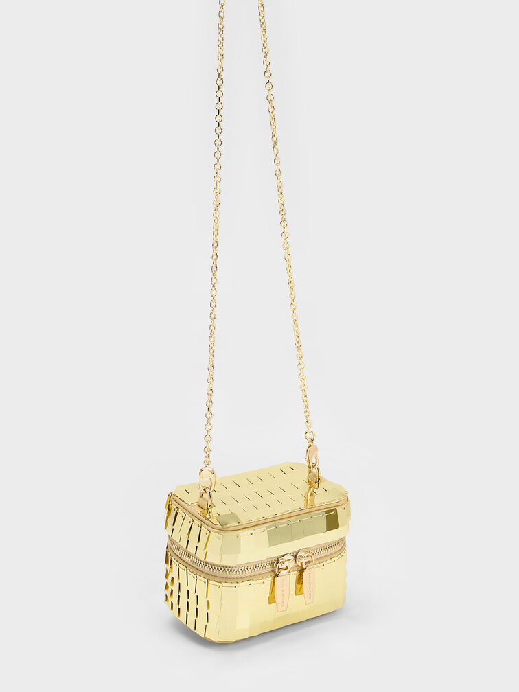 Disc-Embellished Vanity Pouch, Gold, hi-res