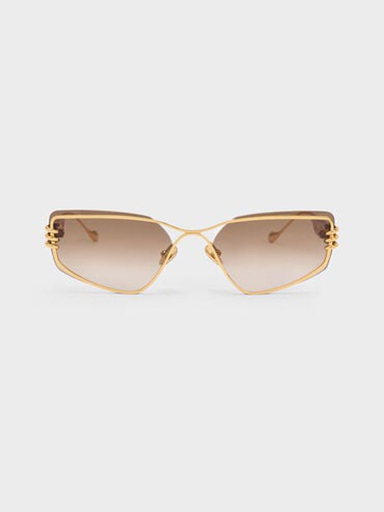Metallic-Rimmed Geometric Sunglasses, T. Shell, hi-res