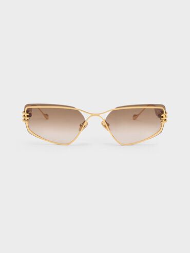 Metallic-Rimmed Geometric Sunglasses, T. Shell, hi-res