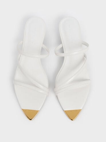 Metallic Cap Strappy Sandals, White, hi-res