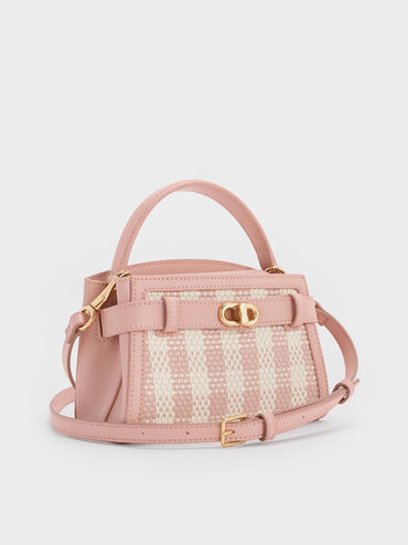 Aubrielle Checkered Top Handle Bag, Light Pink, hi-res