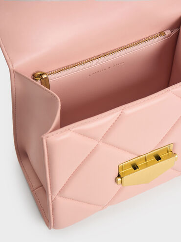 Vertigo Quilted Trapeze Top Handle Bag, Pink, hi-res