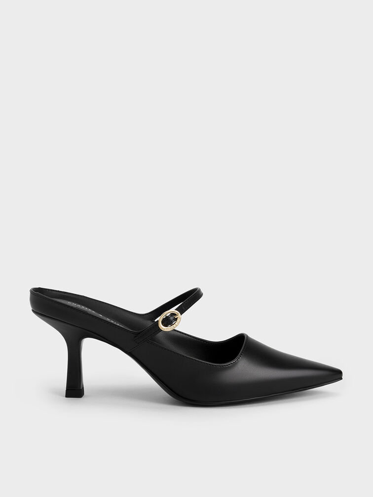 Mary Jane Heeled Mules, Black, hi-res