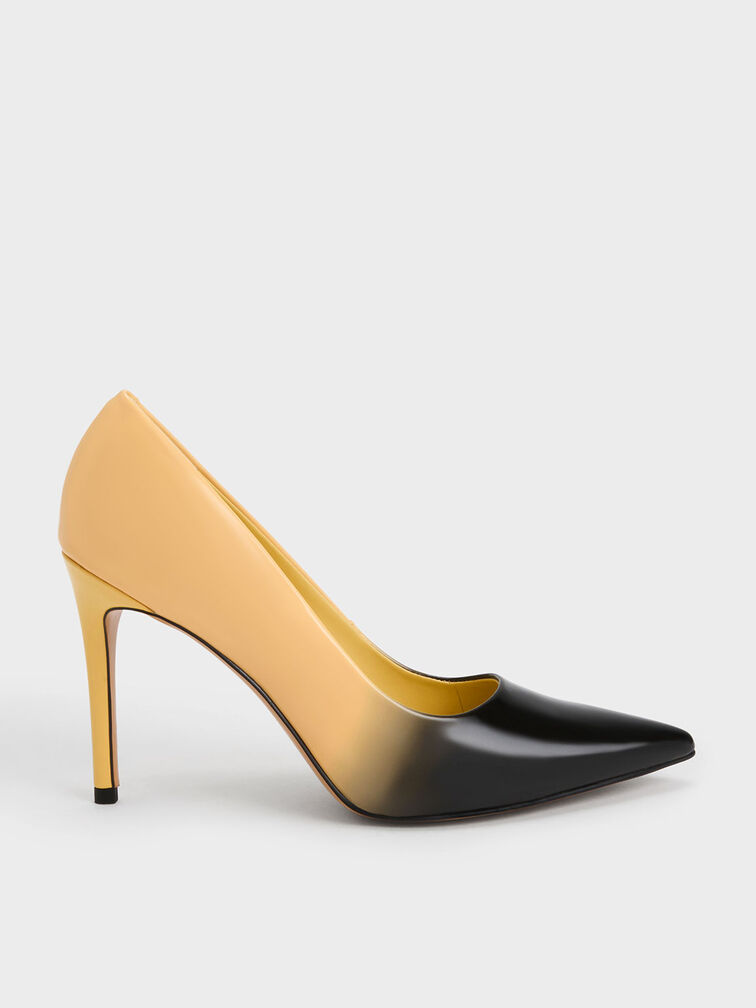 Two-Tone Stiletto Heel Pumps, Dark Grey, hi-res