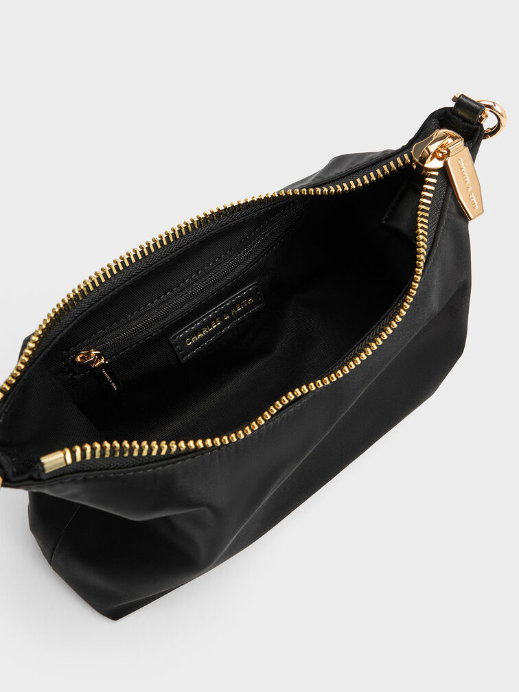 Satin Crystal-Embellished Chain-Handle Two-Way Bag, Black, hi-res
