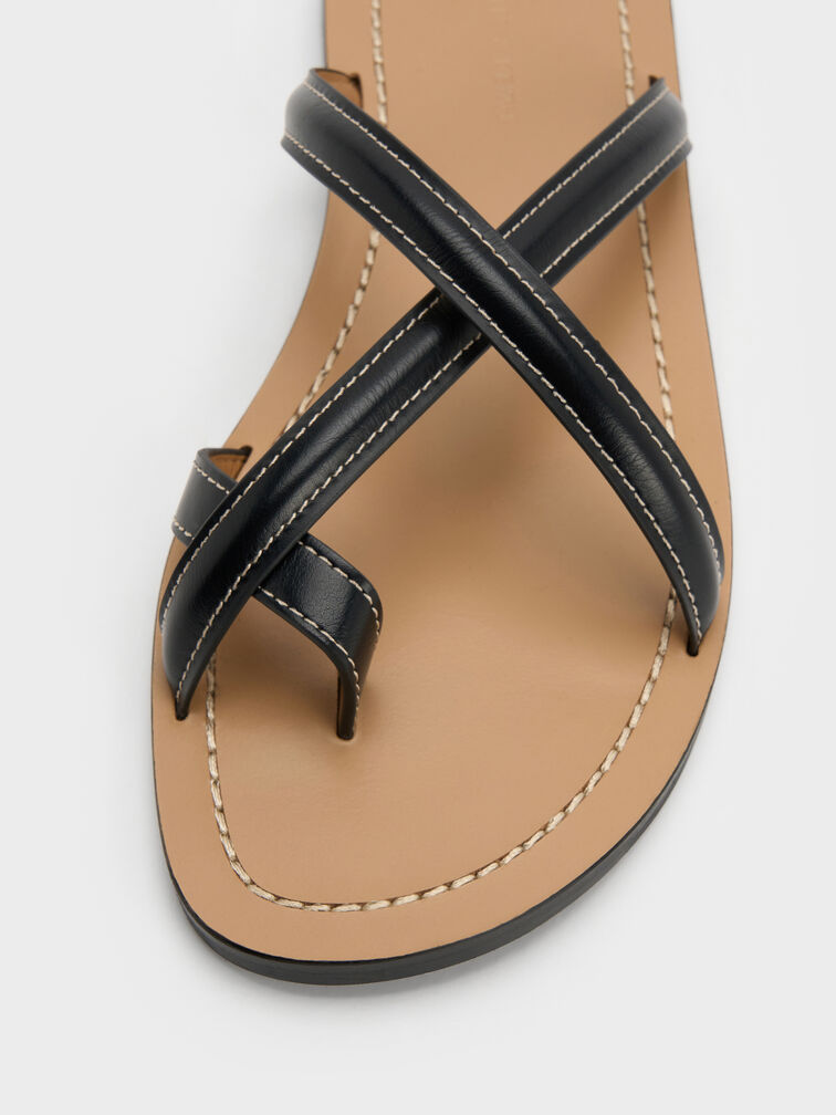 Crossover Toe-Ring Sandals, Black, hi-res