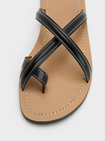 Crossover Toe-Ring Sandals, Black, hi-res