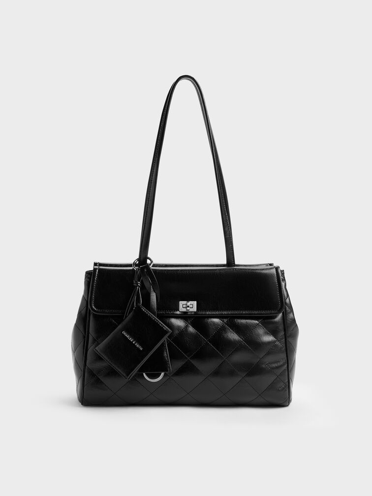 XL Apfra Quilted Tote Bag, Noir, hi-res